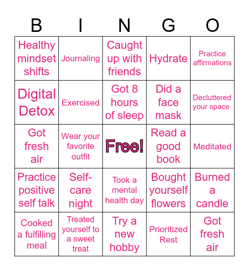 Self Love Bingo Card