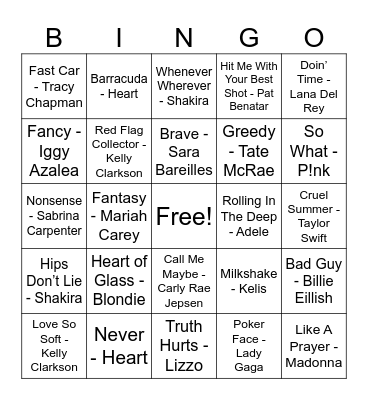 Women of Pop Bingo Card