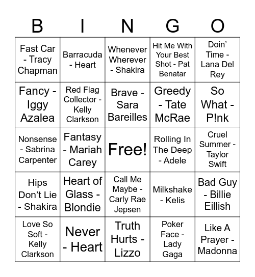Women of Pop Bingo Card