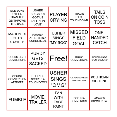 SUPER BOWL 2024 Bingo Card