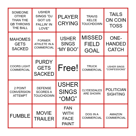 SUPER BOWL 2024 Bingo Card