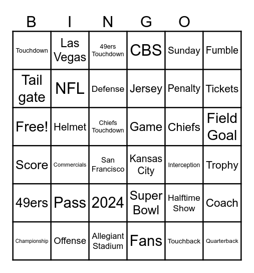 Superbowl 58 - Bingo Card