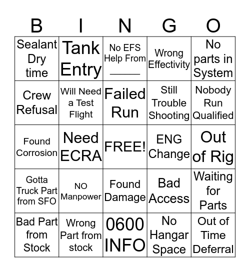 ETR Bingo Card