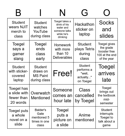 IT265 Bingo Board Bingo Card