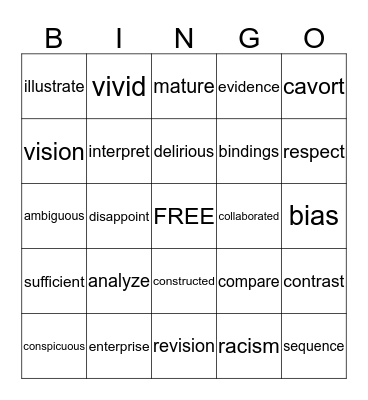 Vocabulary  Bingo Card