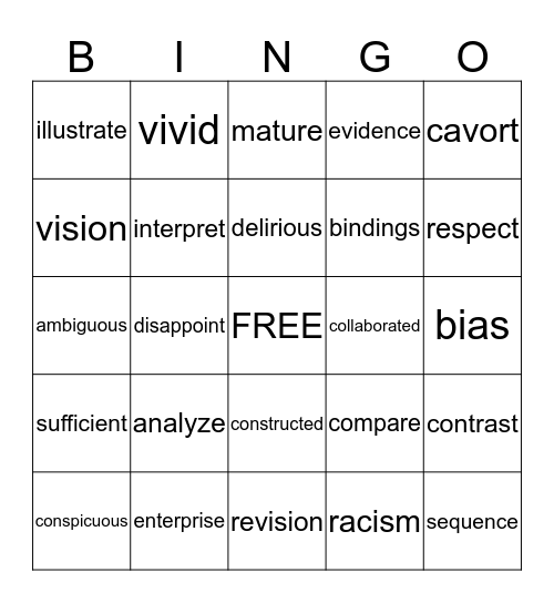 Vocabulary  Bingo Card