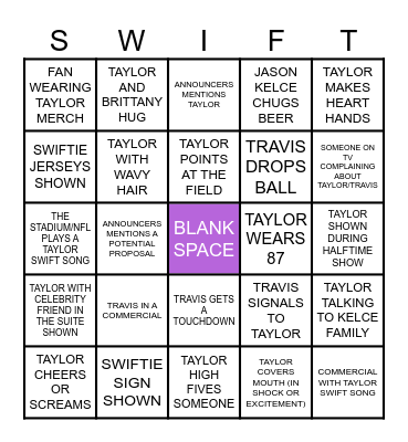 SWIFTIE BOWL 2024 Bingo Card
