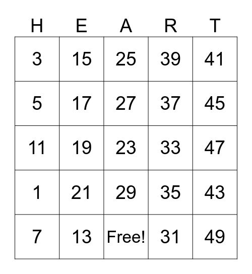 Valentines Bingo Card