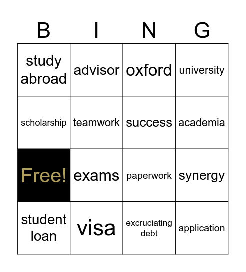 Study Abroad Bingo Card