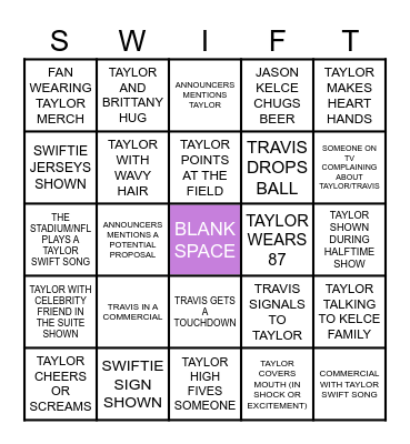 SWIFTIE BOWL 2024 Bingo Card