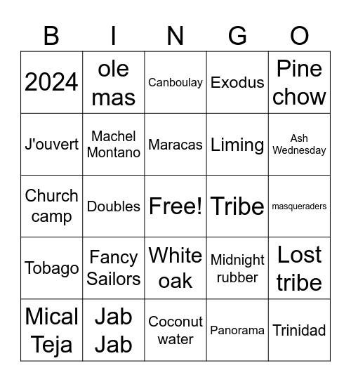 Carinval 2024 Bingo Card