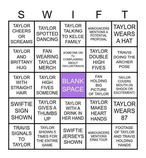 SWIFTIE BOWL 2024 Bingo Card