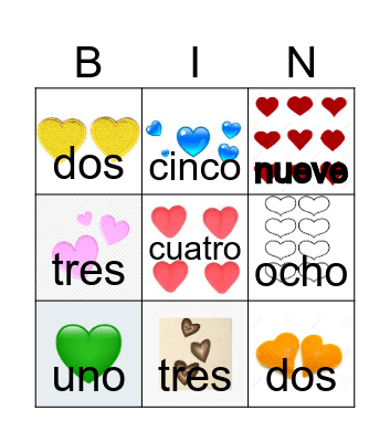 colores y números Bingo Card