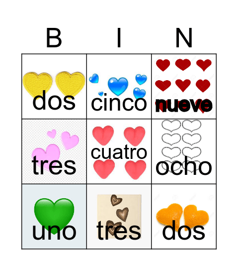 colores y números Bingo Card
