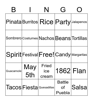 Cinco de Mayo  Bingo Card