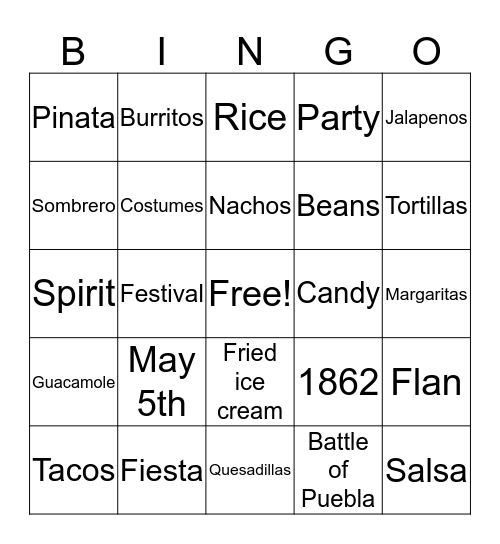 Cinco de Mayo  Bingo Card
