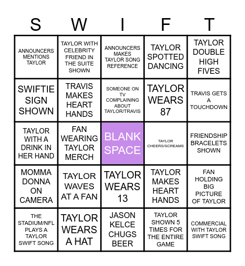 SWIFTIE BOWL 2024 Bingo Card