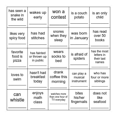 Find Someone Who.. Bingo Card