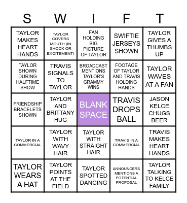 SWIFTIE BOWL 2024 Bingo Card