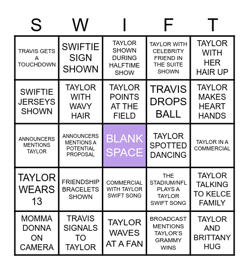 SWIFTIE BOWL 2024 Bingo Card