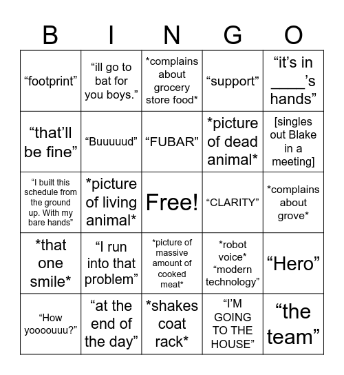 David-isms Bingo Card