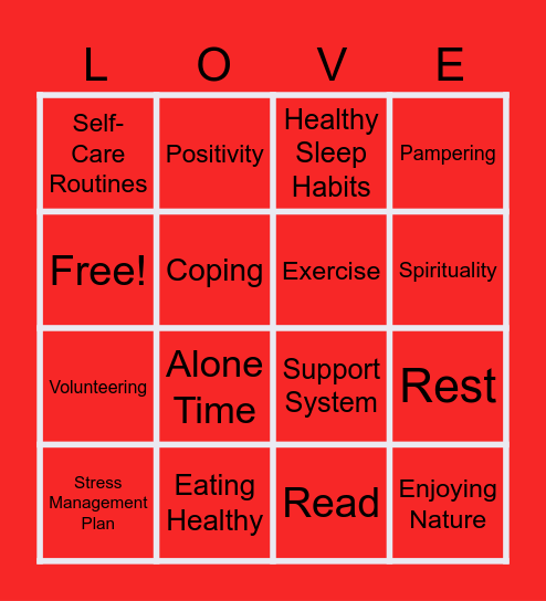 Self-Love Bingo Card