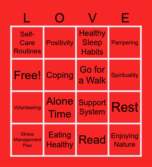 Self-Love Bingo Card