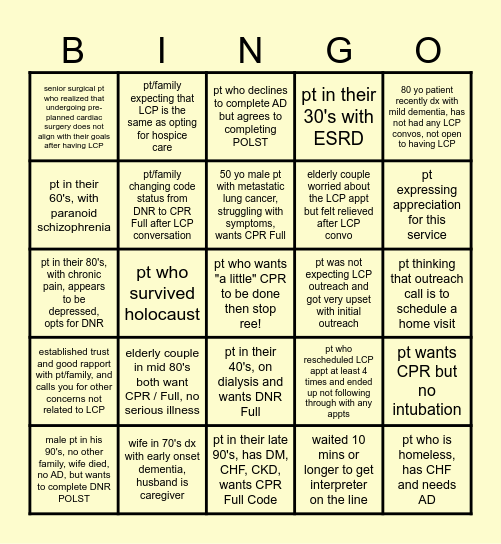 LCP Bingo Card