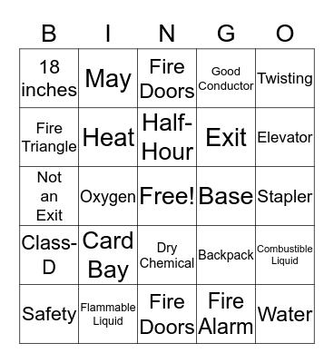 Fire Safety Bingo Card