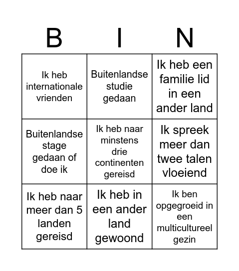 Keuzevak Internationalisering Bingo Card