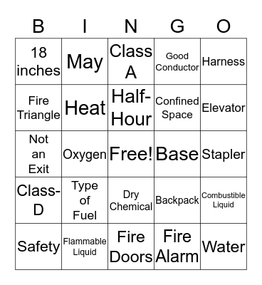 Fire Safety Bingo Card