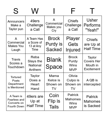 Super Bowl Bingo (Taylor's Version) Bingo Card