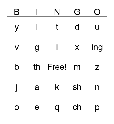 Phonics Bingo Card