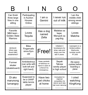 Get to know me Bingo! Bingo Card