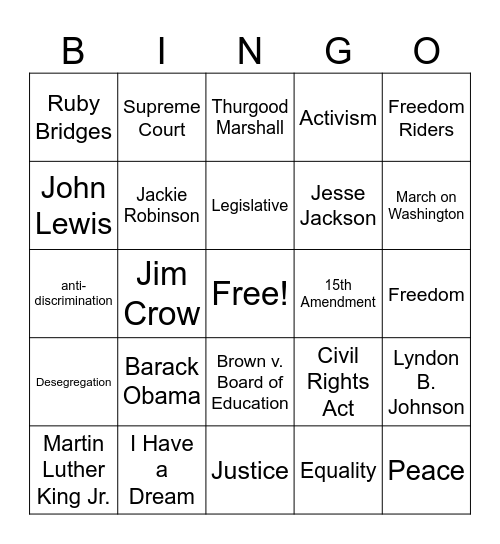 Civil Rights Bingo Card