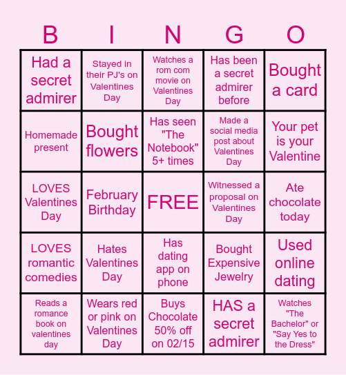 Valentine's Day Bingo Card