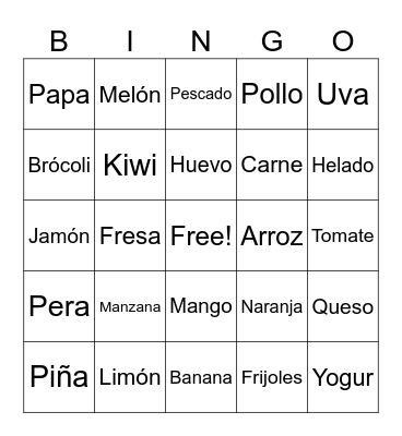 Food Bingo Card Bingo Card