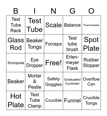 Equipment Bingo Card