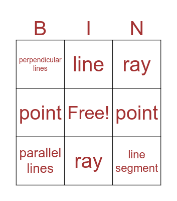 Geometry Bingo Card