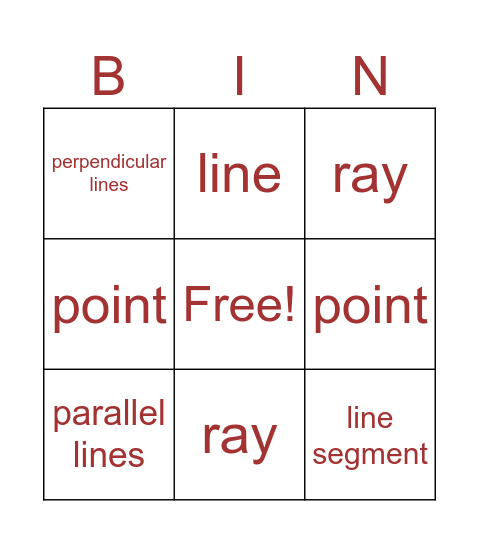 Geometry Bingo Card