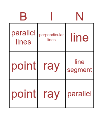 Geometry Bingo Card