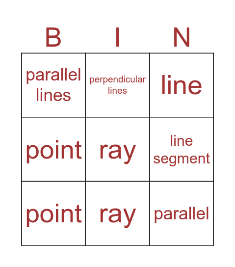 Geometry Bingo Card