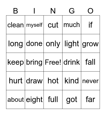 3rd Grade Sight Words Bingo Card