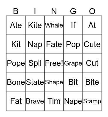 Silent Final E Bingo Card