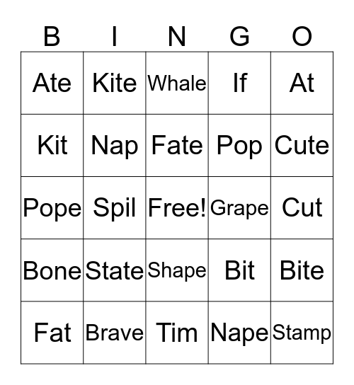 Silent Final E Bingo Card