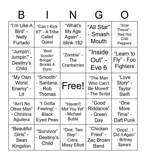 Throwback Thursday Bingo Card