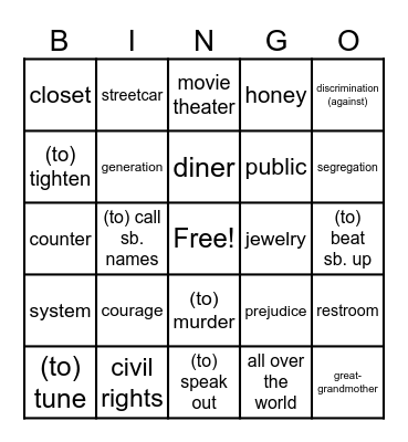 New Orleans - Part B vocabulary Bingo Card