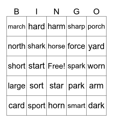 ar, or words Bingo Card