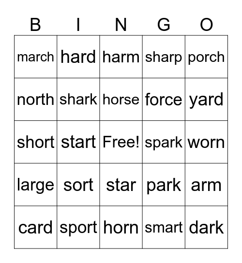 ar, or words Bingo Card