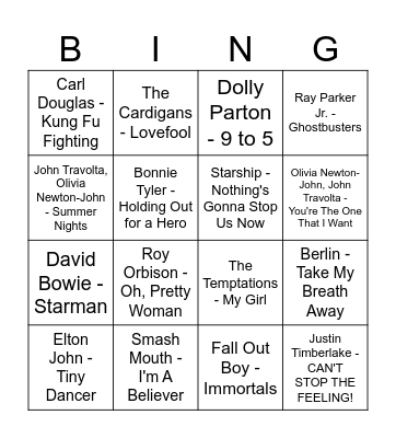 BINGO BEATS ' MOVIE HITS' Bingo Card